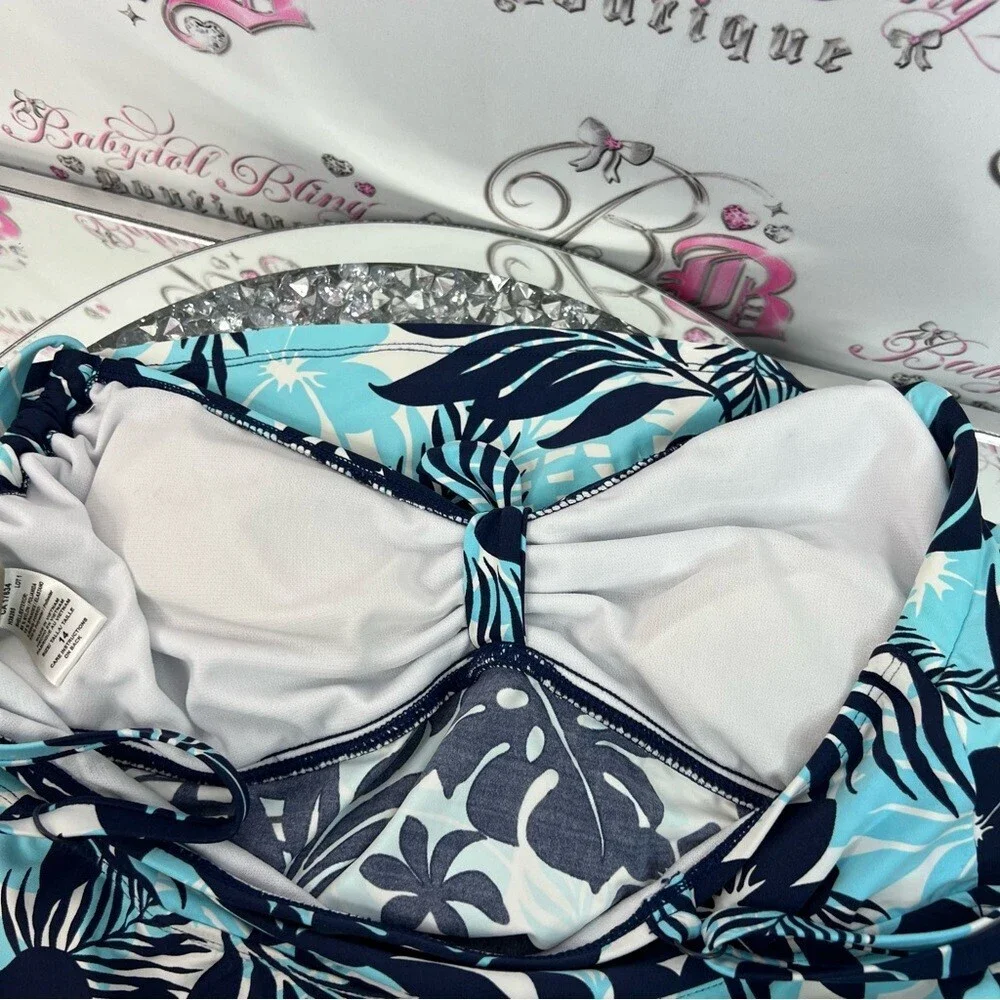 Beach House Tankini top beach pool swim  Tropical Blue and Black One Piece